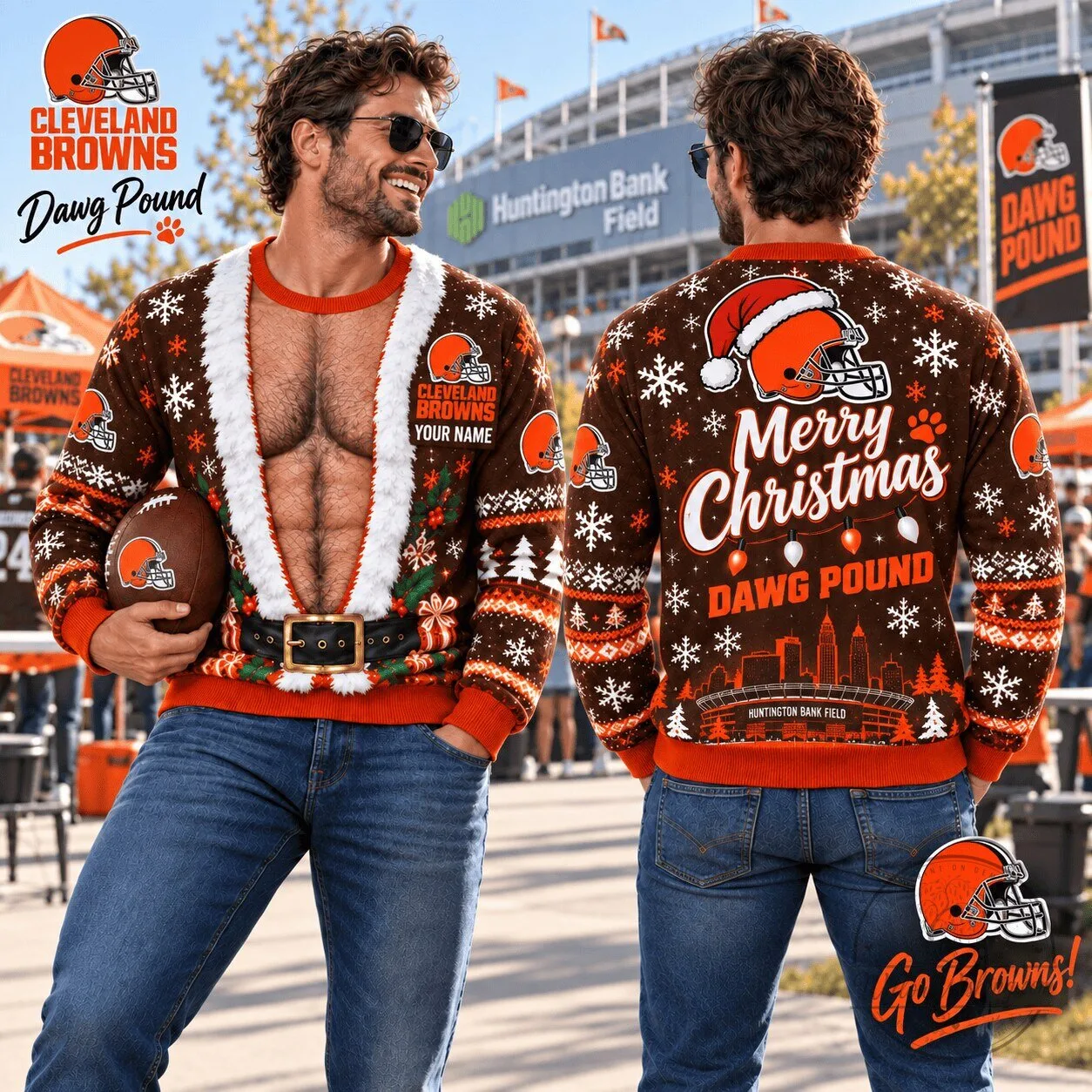 Cleveland Browns Dawg Pound Ugly Christmas Sweater NFL Football Fan Gift